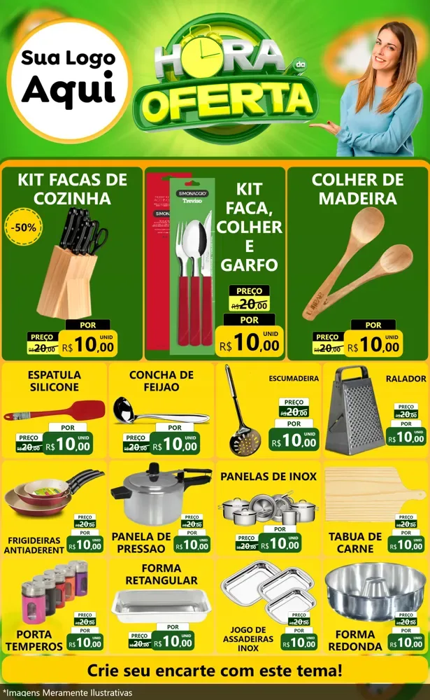 Modelo de Encarte para Encarte Grande com o tema Hora da Oferta para Utilidades Domésticas