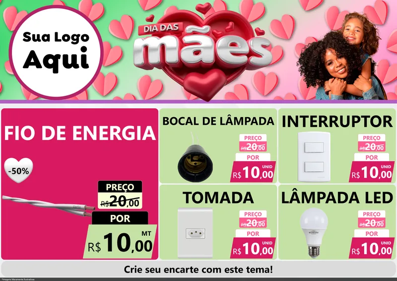 Modelo de Encarte para Encarte A4 Horizontal com o tema Dia das Mães para Materiais Elétricos