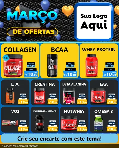 Modelo de Rede Social para Feed Instagram com o tema Março de Ofertas para Suplementos alimentares
