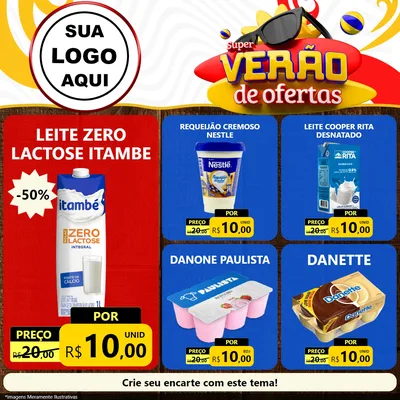 Modelo de Rede Social para Feed Facebook com o tema Super Verão de Ofertas para Frios e Laticínios