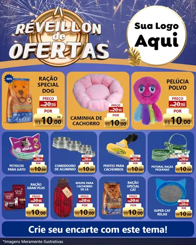 Modelo de Rede Social para Feed Instagram com o tema Réveillon de Ofertas para Pet Shop
