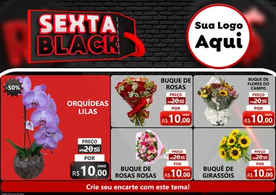 Modelo de Encarte para Encarte A4 Horizontal com o tema Sexta Black para Floricultura e jardim