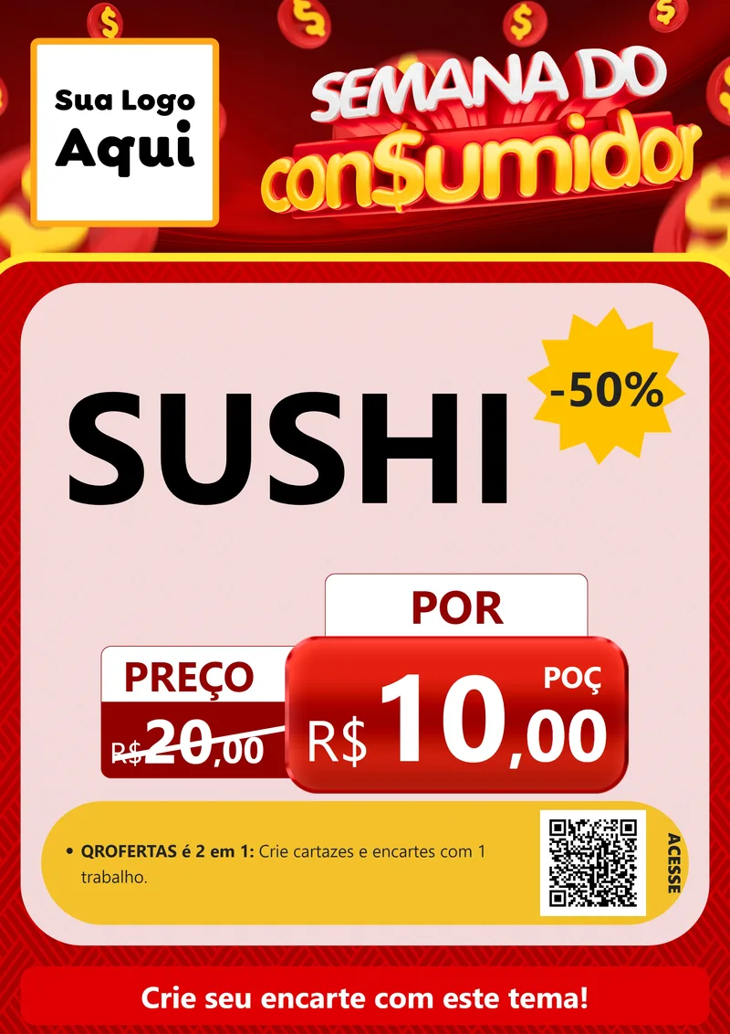 Modelo de Cartaz para Cartaz A4 Vertical com o tema Semana do Consumidor para Comida japonesa