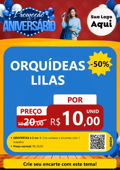 Modelo de Cartaz para Cartaz A4 Vertical com o tema Promoção de Aniversário para Floricultura e jardim
