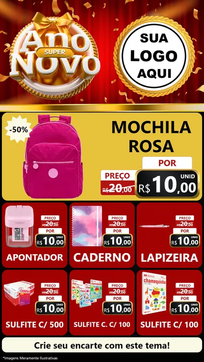 Modelo de Rede Social para Stories com o tema Super Ano Novo para Papelaria