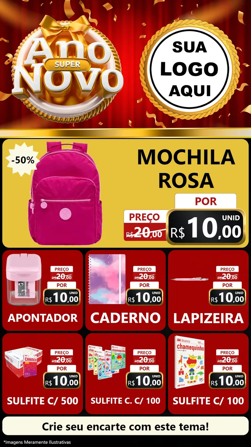 Modelo de Rede Social para Stories com o tema Super Ano Novo para Papelaria