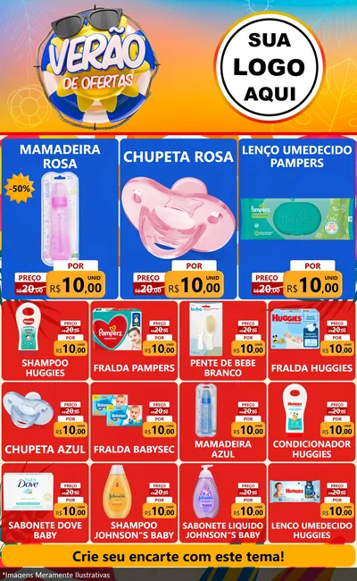 Modelo de Encarte para Encarte Grande com o tema Verão de Ofertas para Bebês