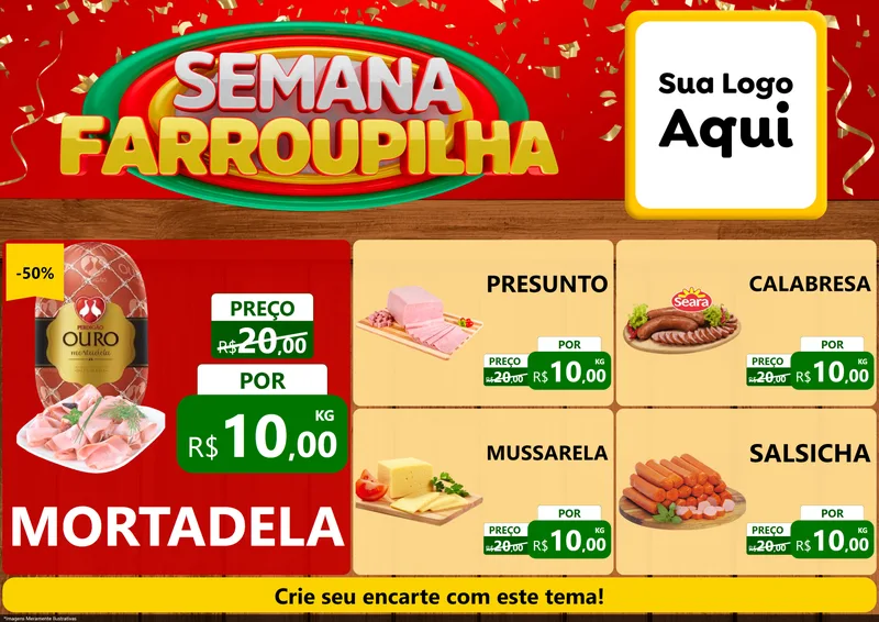 Modelo de Encarte para Encarte A4 Horizontal com o tema Semana Farroupilha para Frios e Laticínios