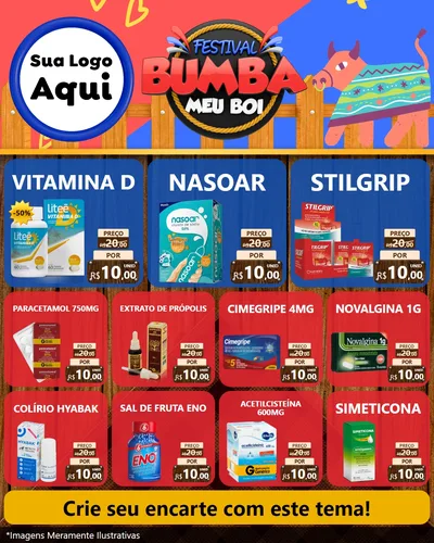 Modelo de Rede Social para Feed Instagram com o tema Festival Bumba Meu Boi para Farmácia