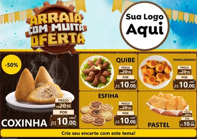 Modelo de Encarte para Encarte A4 Horizontal com o tema Ofertas de São João - Junina para Salgadaria