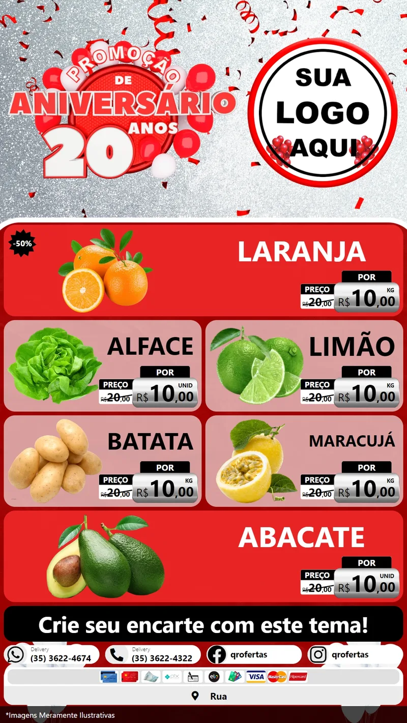 Modelo de TV para TV Vertical com o tema Promoção de Aniversário - 20 Anos para Hortifrúti