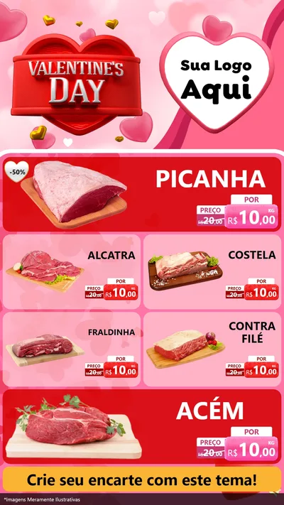 Modelo de TV para TV Vertical com o tema Valentine's Day para Açougue