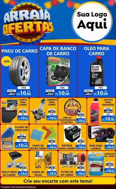 Modelo de Encarte para Encarte Grande com o tema Arraiá de Ofertas - Junina para Auto peças