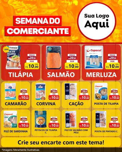 Modelo de Rede Social para Feed Instagram com o tema Semana do Comerciante para Peixaria