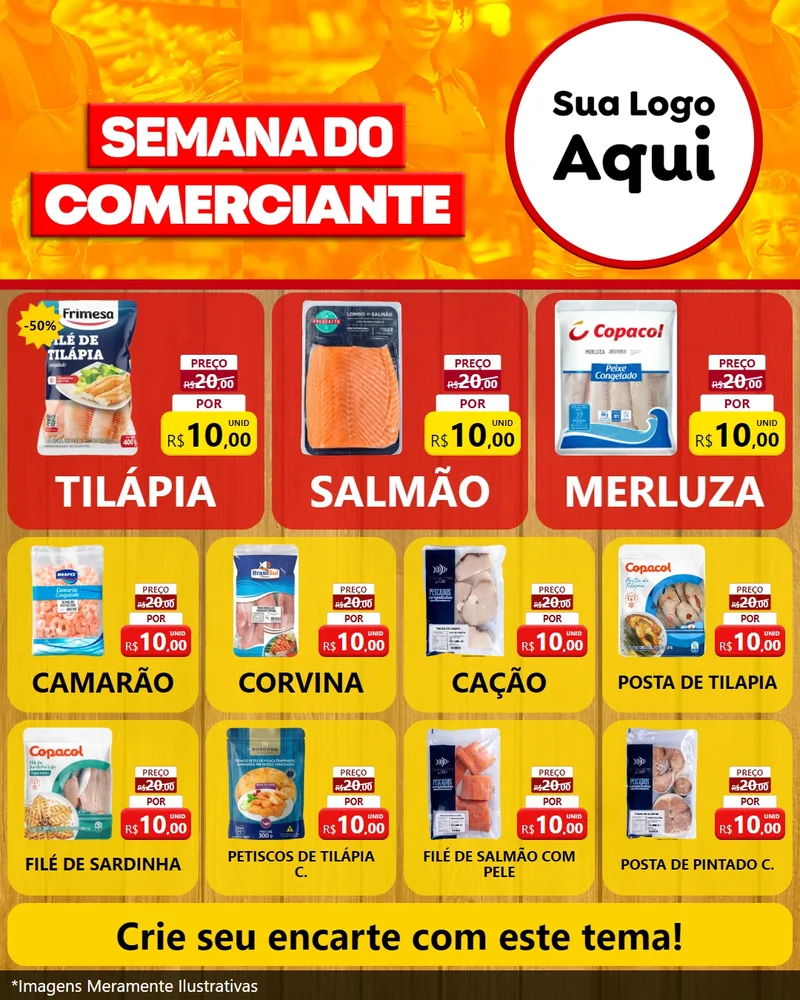 Modelo de Rede Social para Feed Instagram com o tema Semana do Comerciante para Peixaria
