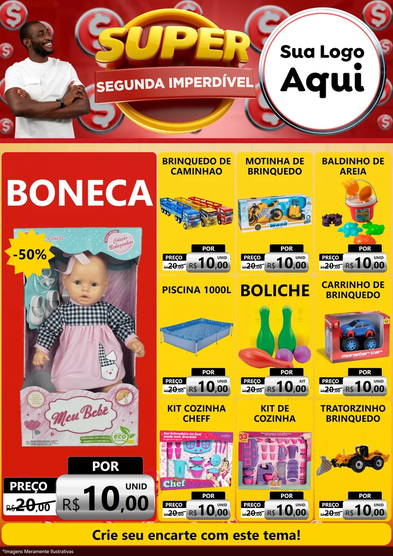 Modelo de Encarte para Encarte A4 Vertical com o tema Super Segunda Imperdível para Brinquedos