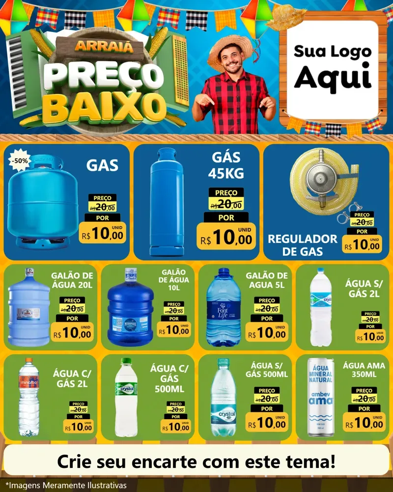 Modelo de Rede Social para Feed Instagram com o tema Arraiá de Preço Baixo - Junina para Água e gás