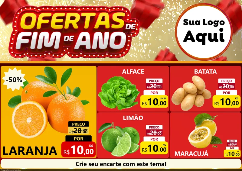 Modelo de Encarte para Encarte A4 Horizontal com o tema Ofertas de Fim de Ano para Hortifrúti