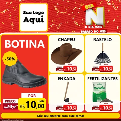 Modelo de Rede Social para Feed Facebook com o tema Dia N o Dia Mais Barato do Mês para Agropecuária