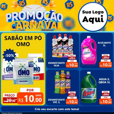 Modelo de Rede Social para Feed Facebook com o tema Promoção de Carnaval para Produtos de Limpeza