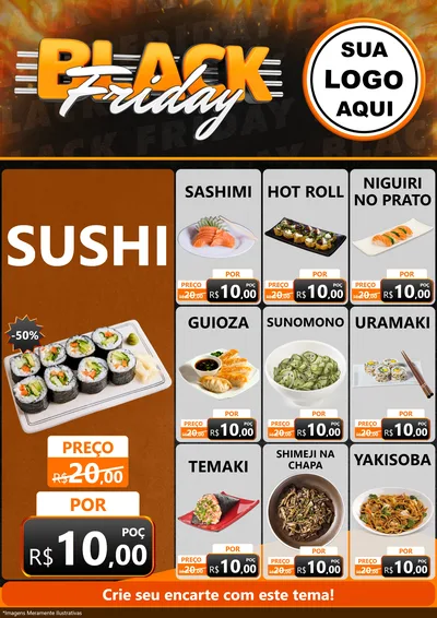 Modelo de Encarte para Encarte A4 Vertical com o tema Black Friday para Comida japonesa