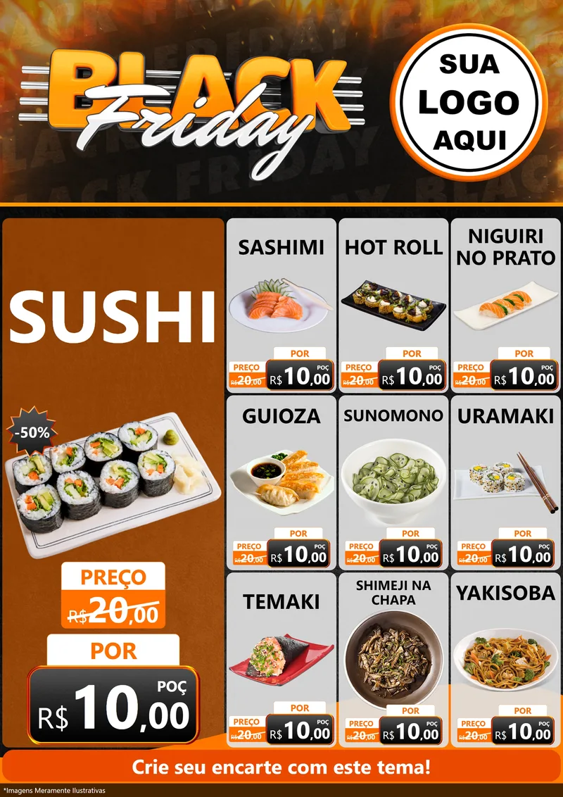 Modelo de Encarte para Encarte A4 Vertical com o tema Black Friday para Comida japonesa