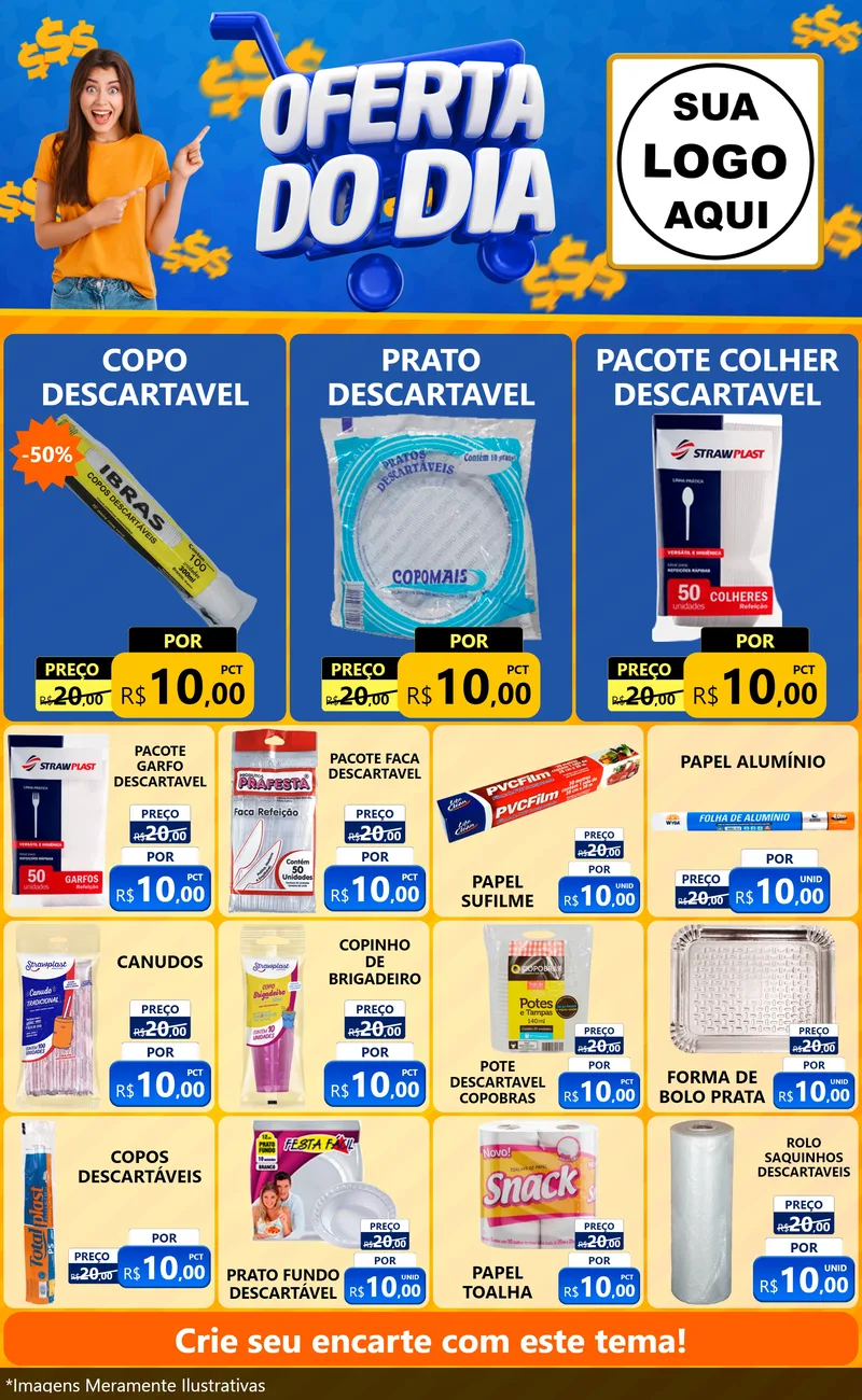Modelo de Encarte para Encarte Grande com o tema Oferta do Dia para Embalagens
