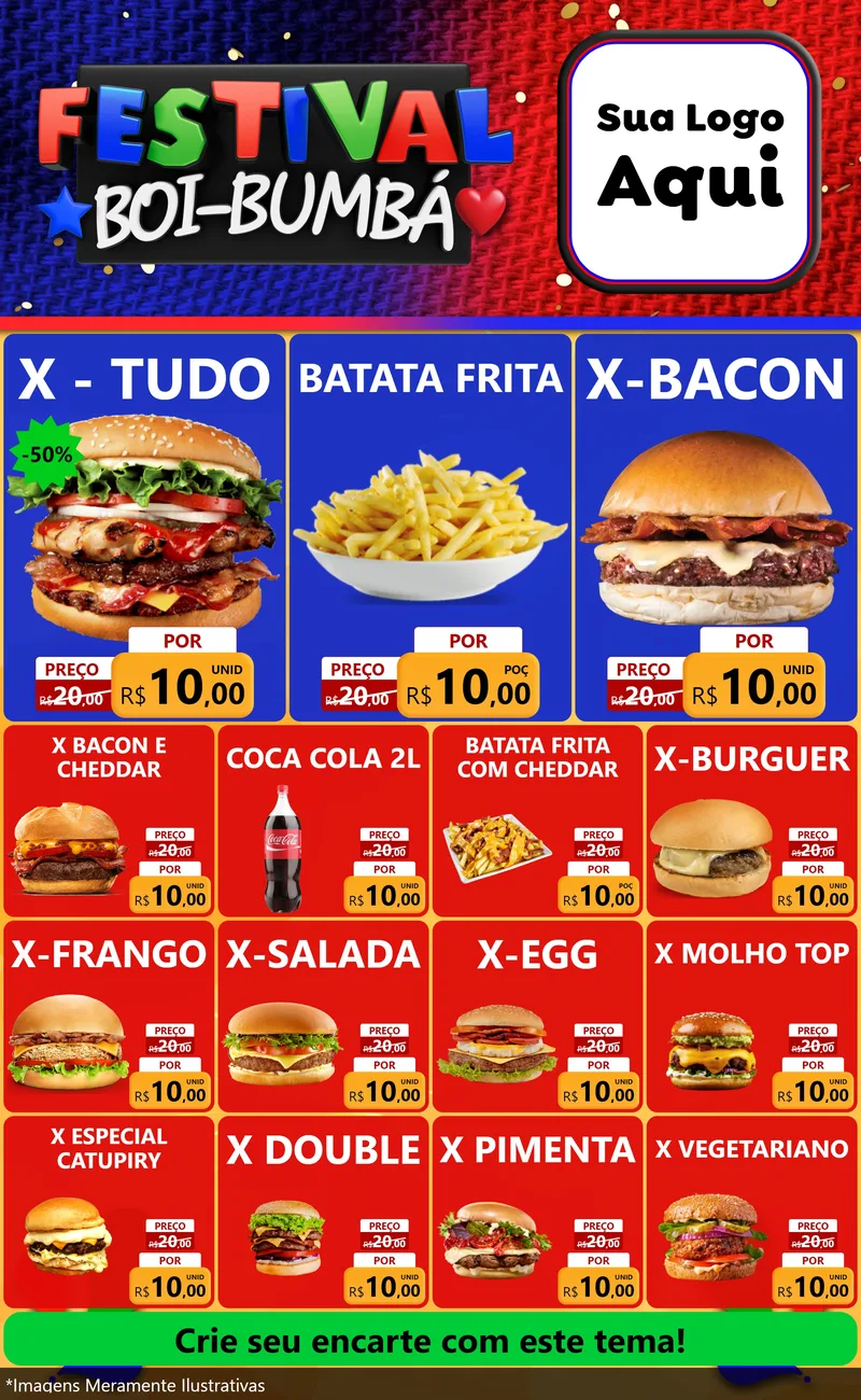 Modelo de Encarte para Encarte Grande com o tema Festival Boi-Bumbá para Hamburgueria