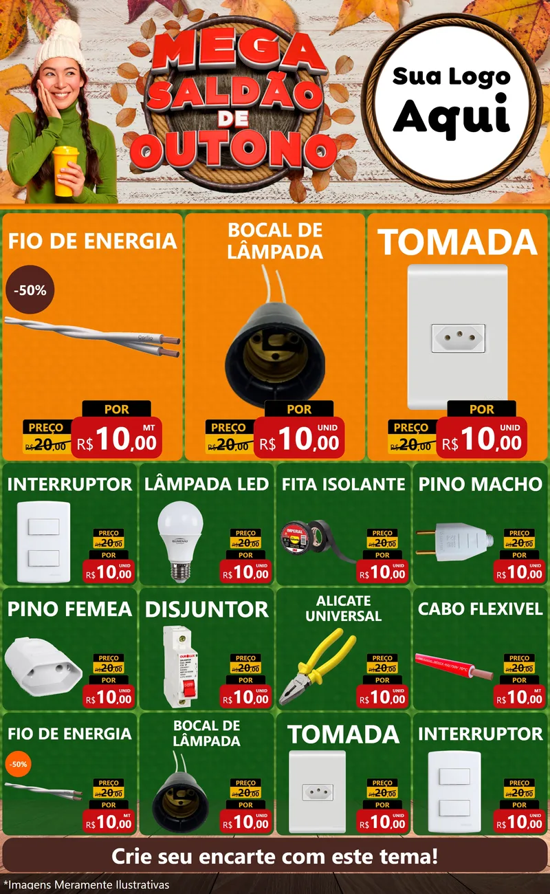 Modelo de Encarte para Encarte Grande com o tema Mega Saldão de Outono para Materiais Elétricos