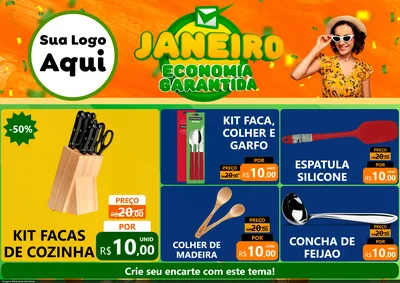 Modelo de Encarte para Encarte A4 Horizontal com o tema Janeiro - Economia Garantida para Utilidades Domésticas