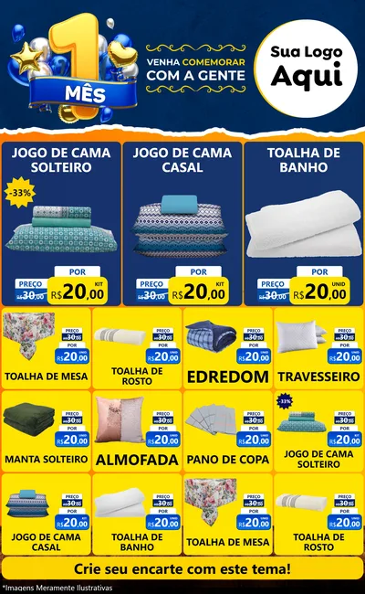 Modelo de Encarte para Encarte Grande com o tema Um Mês de Aniversário para Cama, Mesa e Banho
