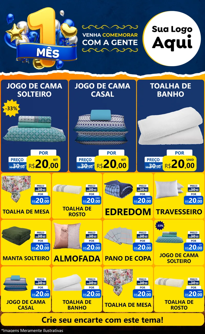Modelo de Encarte para Encarte Grande com o tema Um Mês de Aniversário para Cama, Mesa e Banho