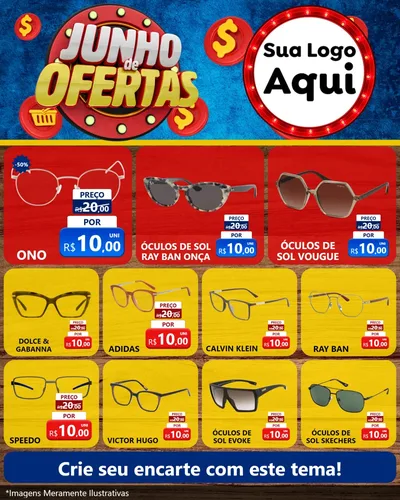 Modelo de Rede Social para Feed Instagram com o tema Junho de Ofertas para Óticas