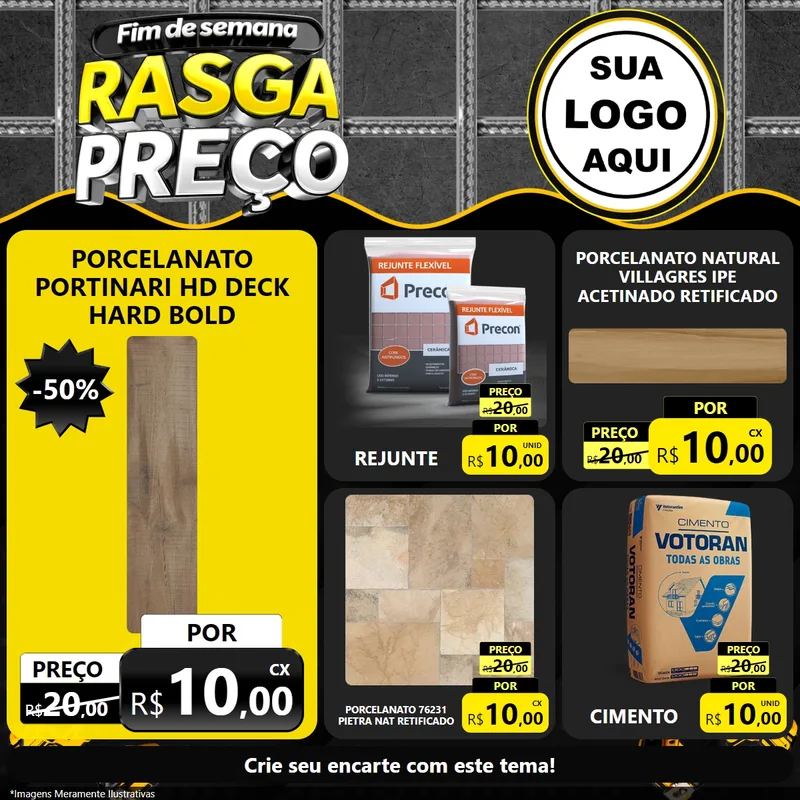 Modelo de Rede Social para Feed Facebook com o tema Fim de Semana Rasga Preço para Pisos e revestimentos