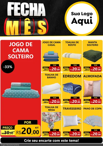 Modelo de Encarte para Encarte A4 Vertical com o tema Fecha Mês para Cama, Mesa e Banho