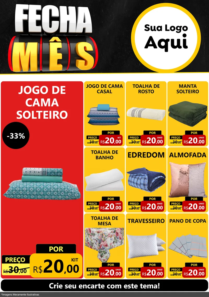 Modelo de Encarte para Encarte A4 Vertical com o tema Fecha Mês para Cama, Mesa e Banho