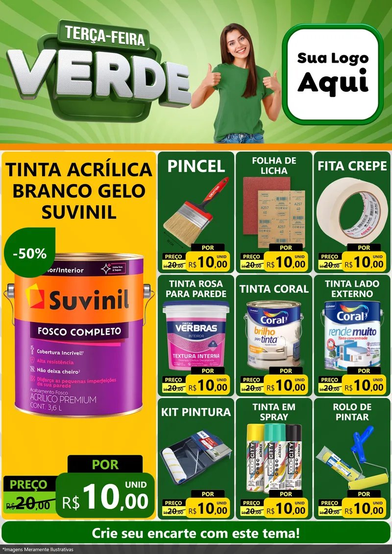 Modelo de Encarte para Encarte A4 Vertical com o tema Terça - Feira Verde para Tintas e Ferramentas