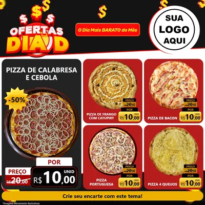 Modelo de Rede Social para Feed Facebook com o tema Ofertas Dia D para Pizzaria