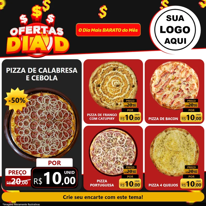Modelo de Rede Social para Feed Facebook com o tema Ofertas Dia D para Pizzaria