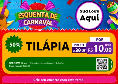 Modelo de Cartaz para Cartaz A4 Horizontal com o tema Esquenta de Carnaval para Peixaria