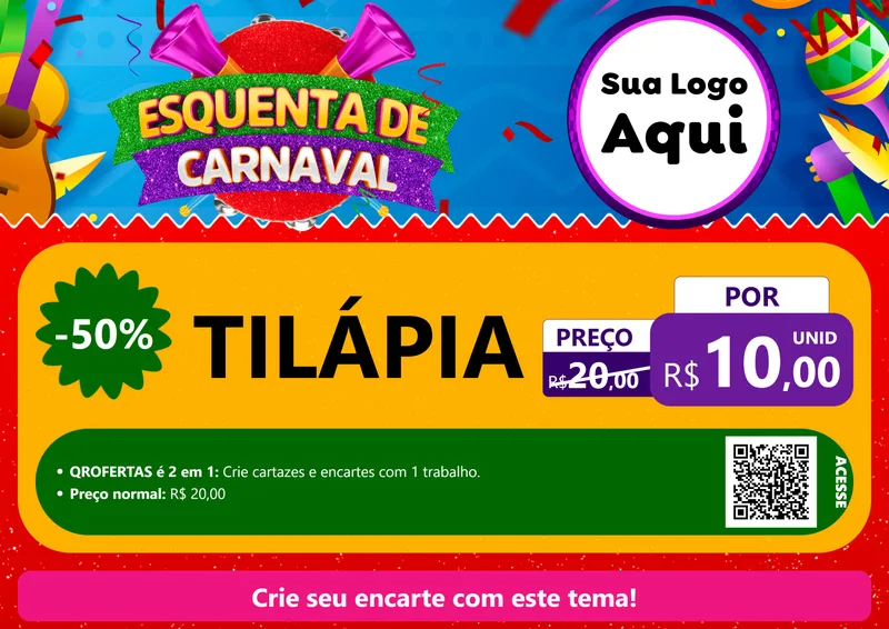 Modelo de Cartaz para Cartaz A4 Horizontal com o tema Esquenta de Carnaval para Peixaria