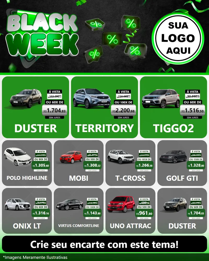 Modelo de Rede Social para Feed Instagram com o tema Black Week para Concessionaria de Carros