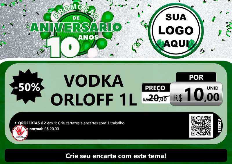 Modelo de Cartaz para Cartaz A4 Horizontal com o tema Promoção de Aniversário - 10 Anos para Distribuidora de bebidas