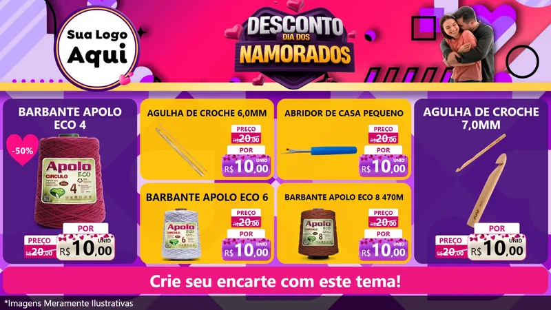 Modelo de TV para TV Horizontal com o tema Desconto Dia dos Namorados para Armarinho e Aviamentos