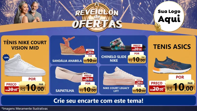 Modelo de TV para TV Horizontal com o tema Réveillon de Ofertas para Calçados