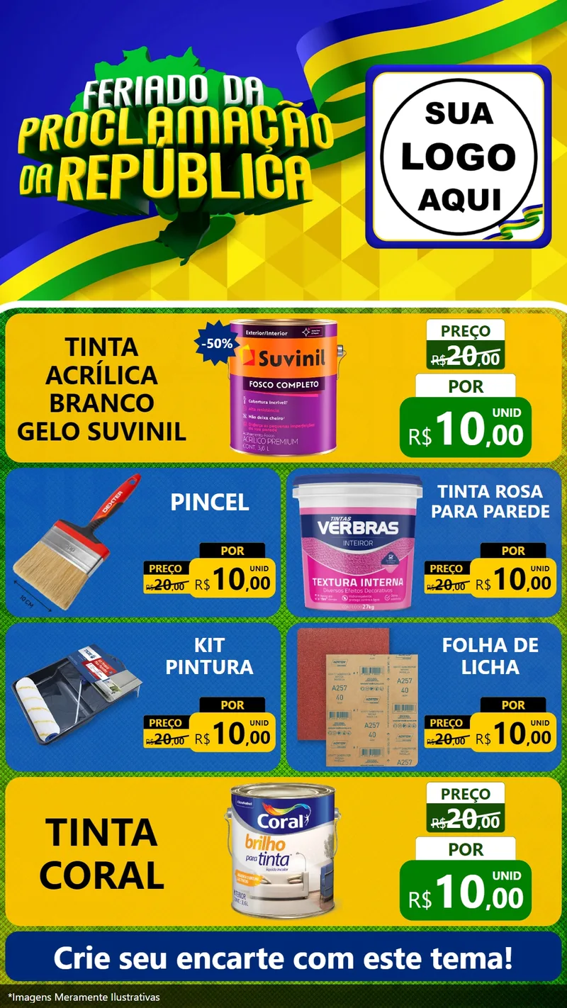 Modelo de TV para TV Vertical com o tema Feriado da Proclamação da República para Tintas e Ferramentas