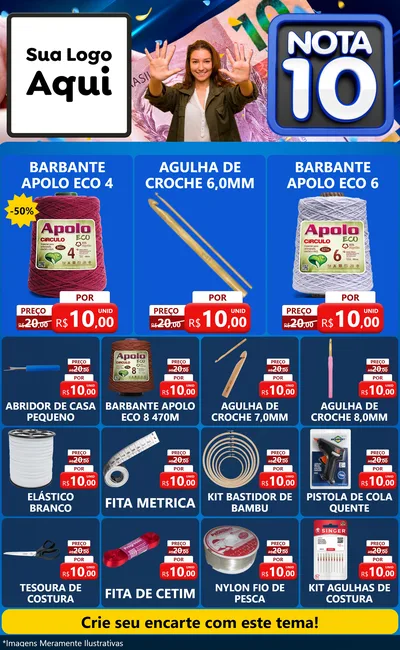 Modelo de Encarte para Encarte Grande com o tema Nota 10 para Armarinho e Aviamentos