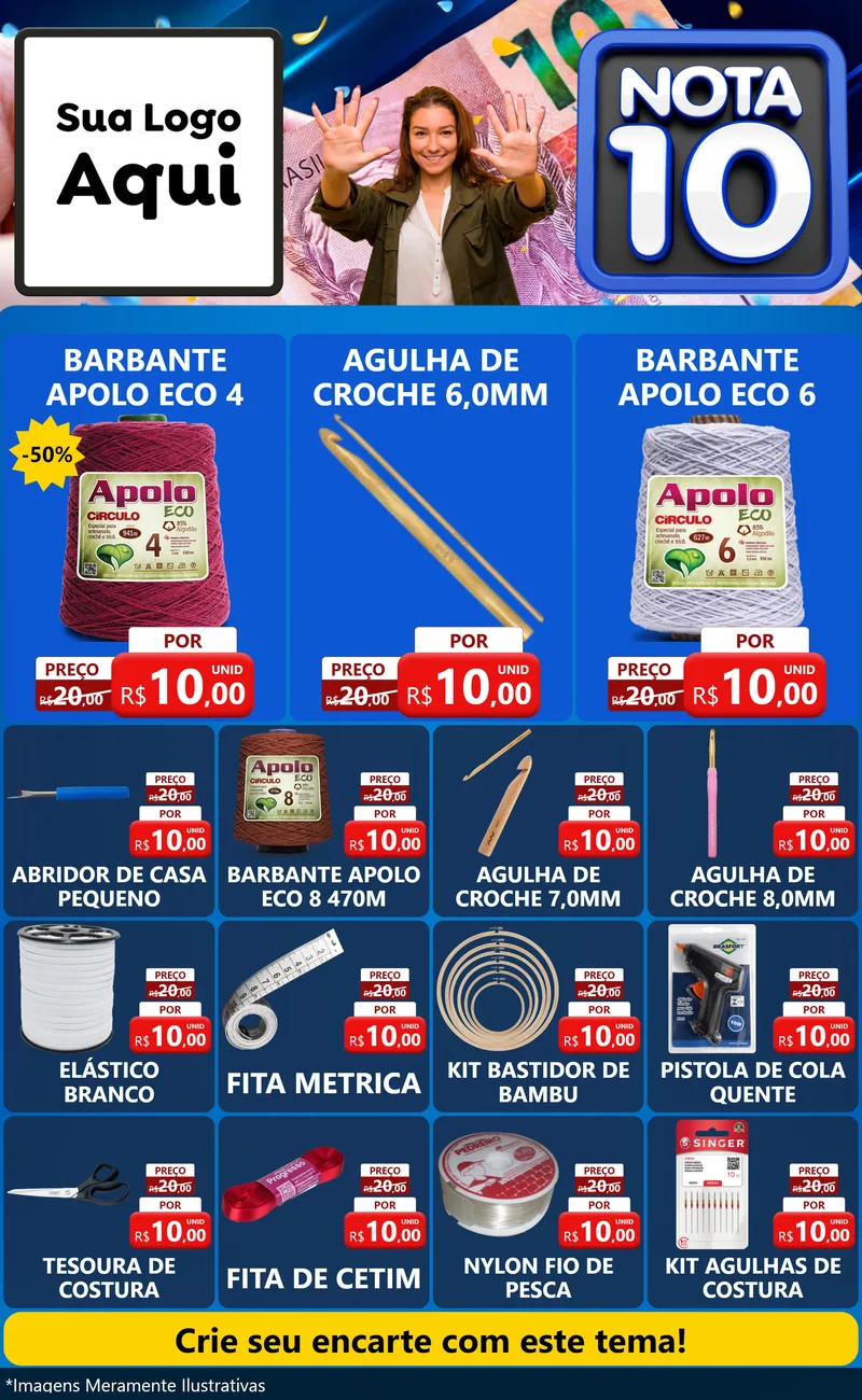 Modelo de Encarte para Encarte Grande com o tema Nota 10 para Armarinho e Aviamentos