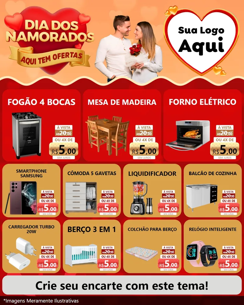 Modelo de Rede Social para Feed Instagram com o tema Dia dos Namorados - Aqui Tem Ofertas para Móveis e Eletro