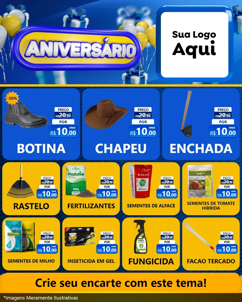 Modelo de Rede Social para Feed Instagram com o tema Aniversário para Agropecuária